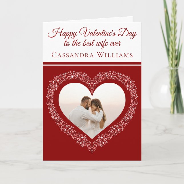 Elegant Heart Photo Best Wife Ever Valentine's Day Card (Front)