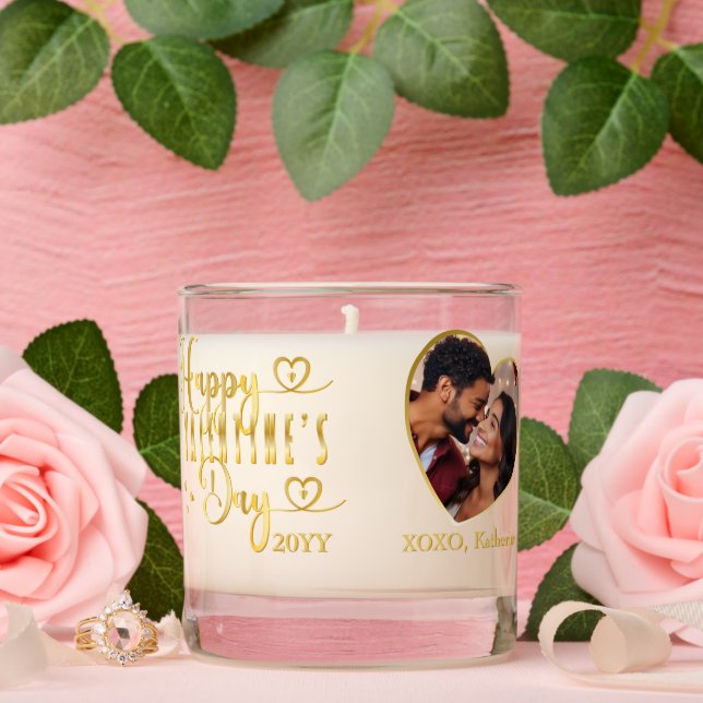 Elegant Heart Photo Happy Valentine's Day Scented Candle (Wedding)