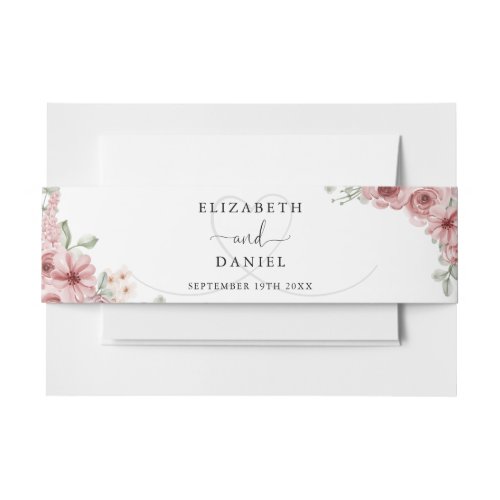 Elegant Heart Roses Floral Wedding Invitation Belly Band