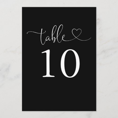 Elegant Heart Script Black And White Table Number