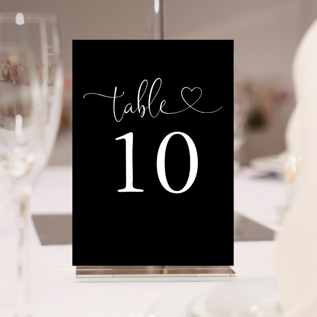 Elegant Heart Script Black And White Table Number (Elegant Heart Script Black And White Table Number)