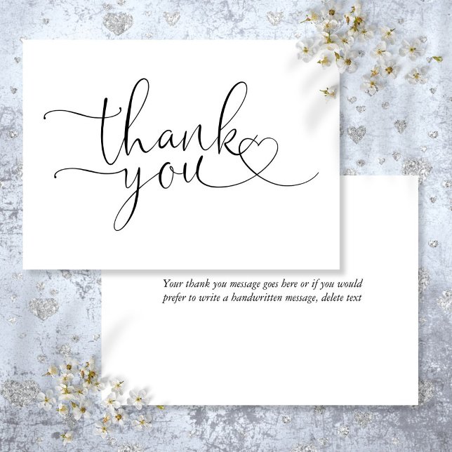 Elegant Heart Script Black And White Thank You Card (Elegant Heart Script Black And White Thank You Card)