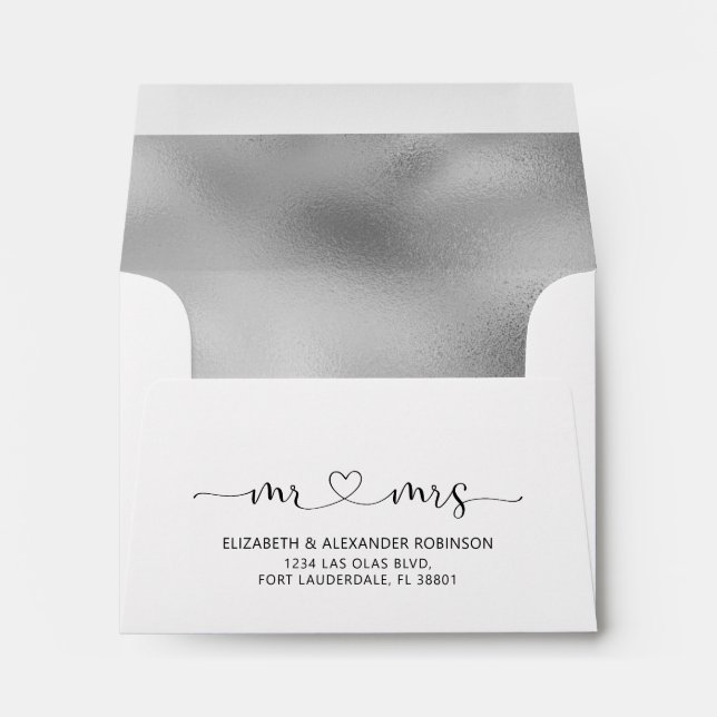 Elegant Heart Script Calligraphy Wedding Envelope (Back (Bottom))