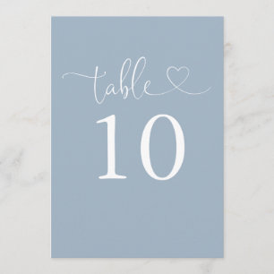 Elegant Heart Script Dusty Blue Table Number