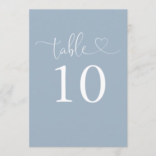 Elegant Heart Script Dusty Blue Table Number