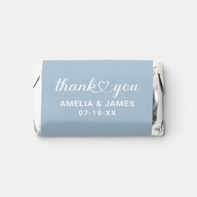 Elegant Heart Script Dusty Blue Wedding Thank You Hershey's Miniatures (Front)