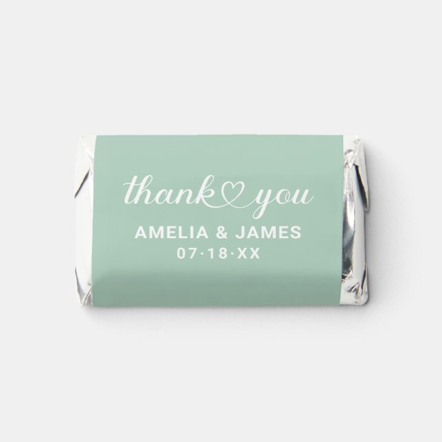 Elegant Heart Script Mint Green Wedding Thank You Hershey's Miniatures (Front)