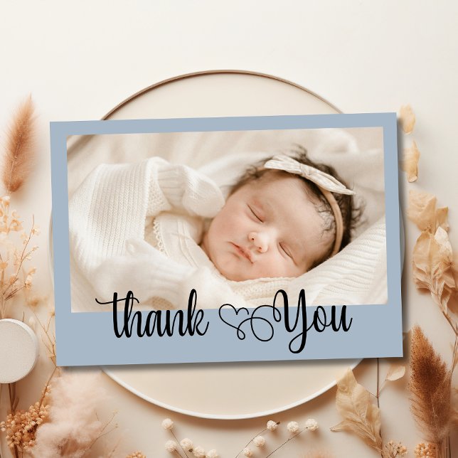 Elegant Heart Script Photo Baby Shower Thank You  Card (Creator Uploaded)