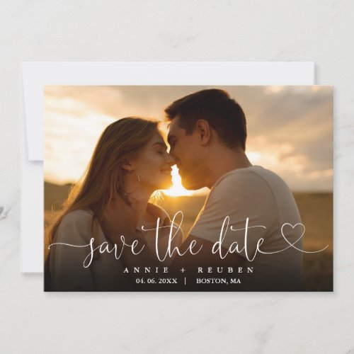 Elegant Heart Script Photo Wedding QR Code Save The Date