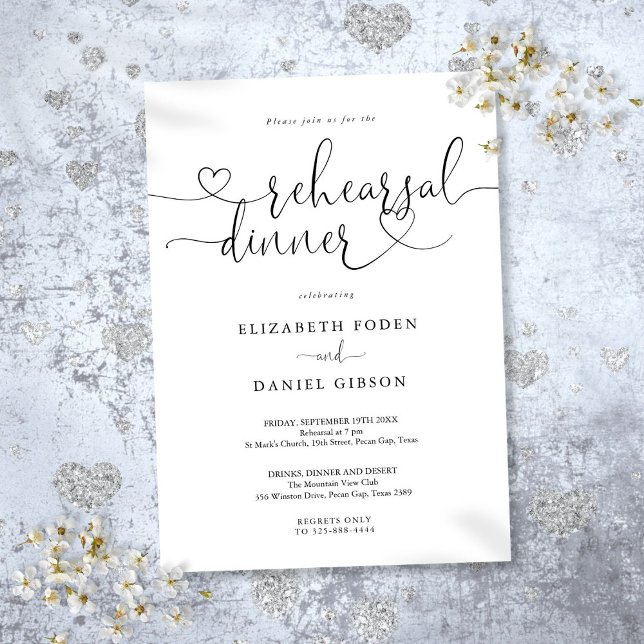 Elegant Heart Script Rehearsal Dinner Invitation (Elegant Heart Script Rehearsal Dinner Invitation)