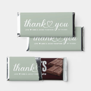 Elegant Heart Script Sage Green Wedding Thank You Hershey Bar Favors