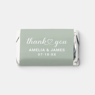Elegant Heart Script Sage Green Wedding Thank You Hershey's Miniatures