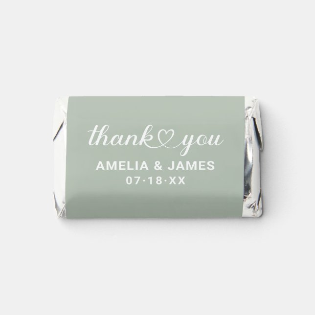 Elegant Heart Script Sage Green Wedding Thank You Hershey's Miniatures (Front)
