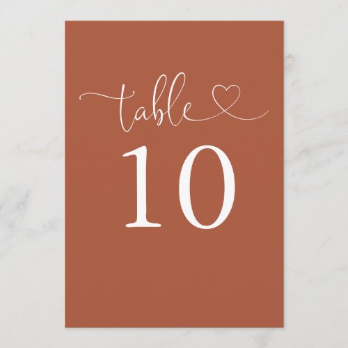 Elegant Heart Script Terracotta Table Number