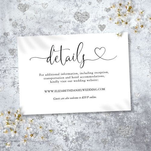 Elegant Heart Script Wedding Details Enclosure Card