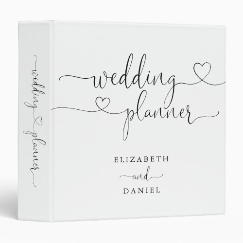 Elegant Heart Script Wedding Planner 3 Ring Binder