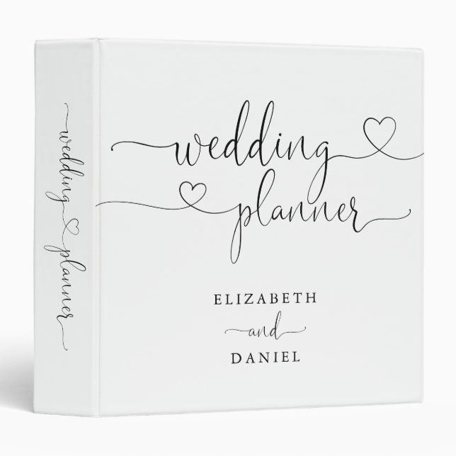 Elegant Heart Script Wedding Planner 3 Ring Binder (Front/Spine)