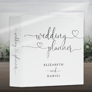 Elegant Heart Script Wedding Planner 3 Ring Binder