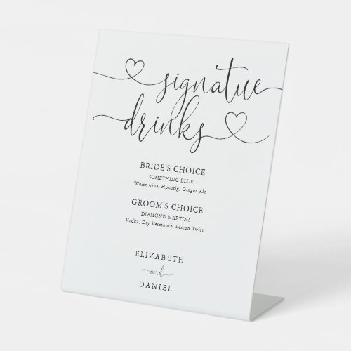 Elegant Heart Script Wedding Signature Drinks Pedestal Sign
