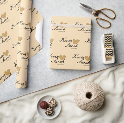 Elegant Heart shape Golden Customized  Wrapping Paper