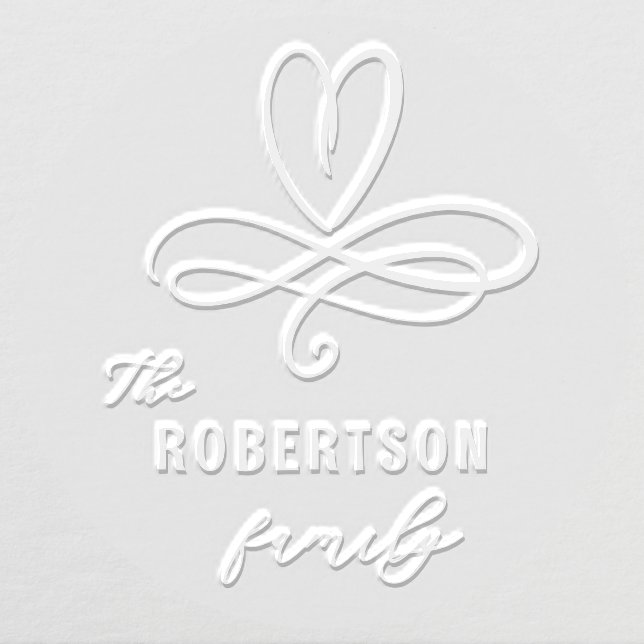 Elegant Heart Simple Family Name Personalized Embosser (Design)
