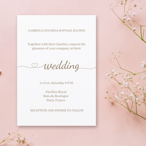 Elegant Heart Swash Modern Minimalist Wedding Invitation