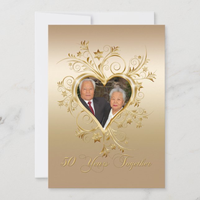 Elegant Heart Swirls 50th Photo Anniversary Invitation (Front)