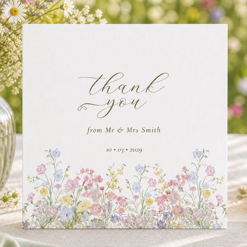 Elegant Heart Thank you Wildflower Wedding Card