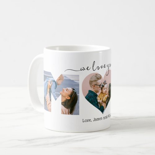 Elegant Heart We Love You Mom 3 Photo Collage Coffee Mug
