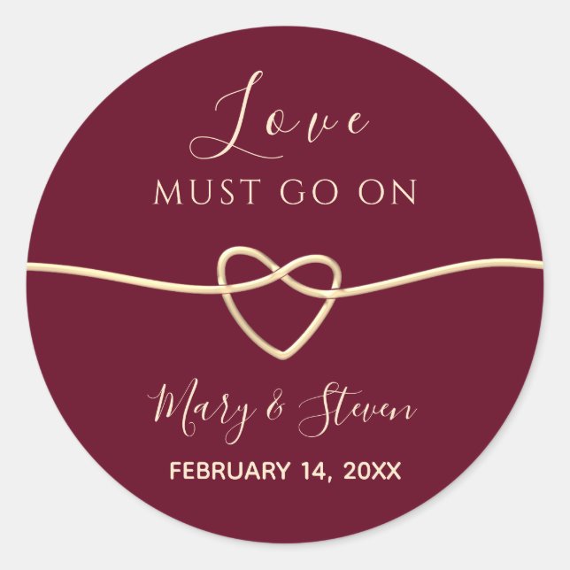 Elegant Heart Wedding Favor Classic Round Sticker (Front)