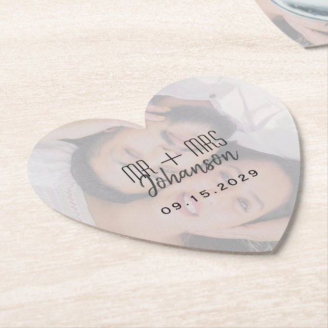 Elegant Heart Wedding Photo Coaster (Angled)