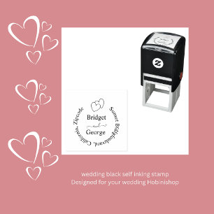 elegant heart wedding & round return adress black self-inking stamp