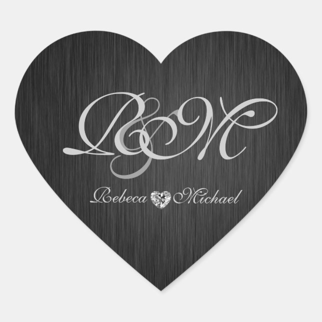 Elegant Heart Wedding Sticker with Diamond (Front)