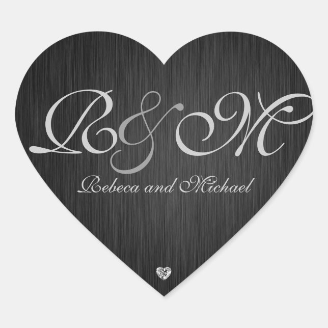 Elegant Heart Wedding Sticker with Diamonds (Front)