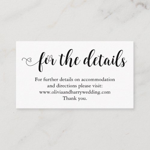 Elegant Heart White Wedding Website Enclosure Card