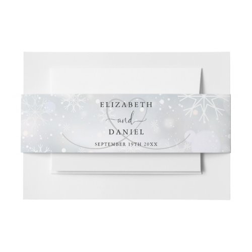 Elegant Heart Winter Snowflakes Wedding Invitation Belly Band