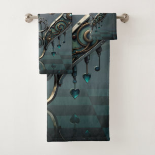 Elegant heart with clef in steampunk style. bath towel set