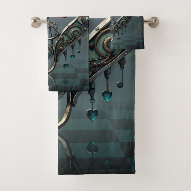 Elegant heart with clef in steampunk style.  bath towel set (Insitu)