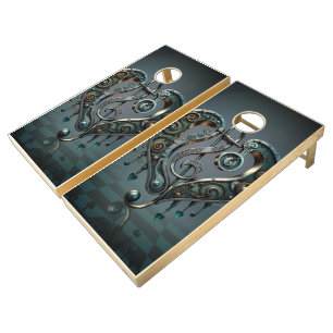 Elegant heart with clef in steampunk style. cornhole set