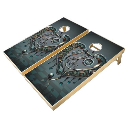 Elegant heart with clef in steampunk style cornhole set