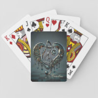 Elegant heart with clef in steampunk style.  playing cards