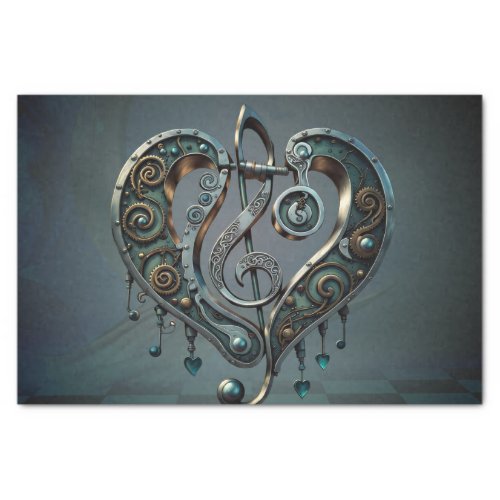 Elegant heart with clef in steampunk style  tissue paper