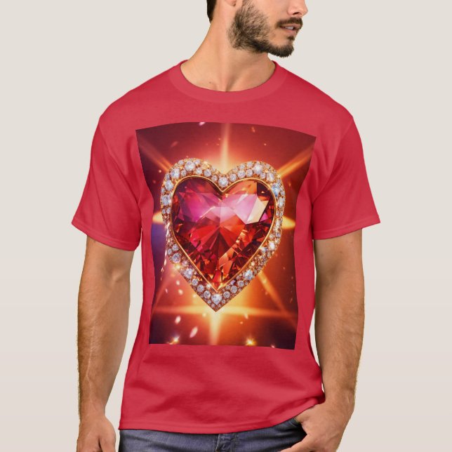 Elegant Heart with Diamonds Abstract Art T-Shirt (Front)