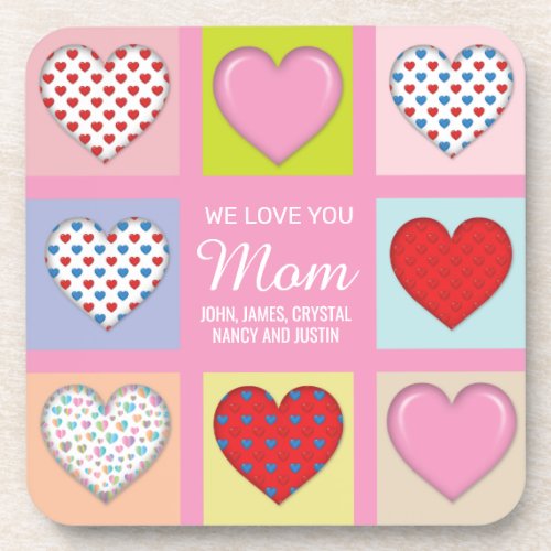Elegant Heartful Mothers Day Design Beverage Coaster