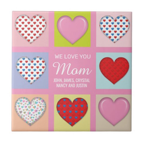 Elegant Heartful Mothers Day Design Ceramic Tile