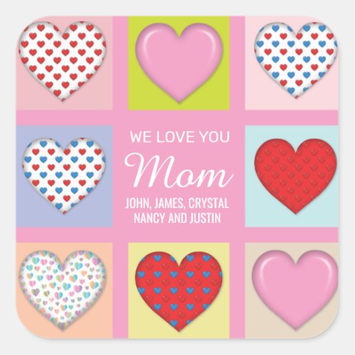 Elegant Heartful Motherâs Day Design Square Sticker