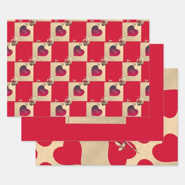 Elegant Hearts and Roses Wrapping Paper Sheets (Set)