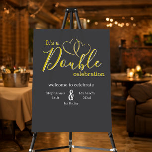 Elegant Hearts Black Gold Joint Birthday Foam Board