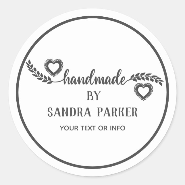 Elegant hearts Calligraphy branch handmade Classic Round Sticker (Front)