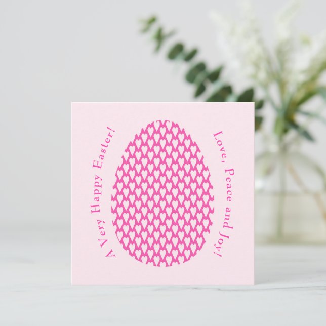 Elegant Hearts Egg Art Modern Easter Pink Rose Holiday Card (Standing Front)